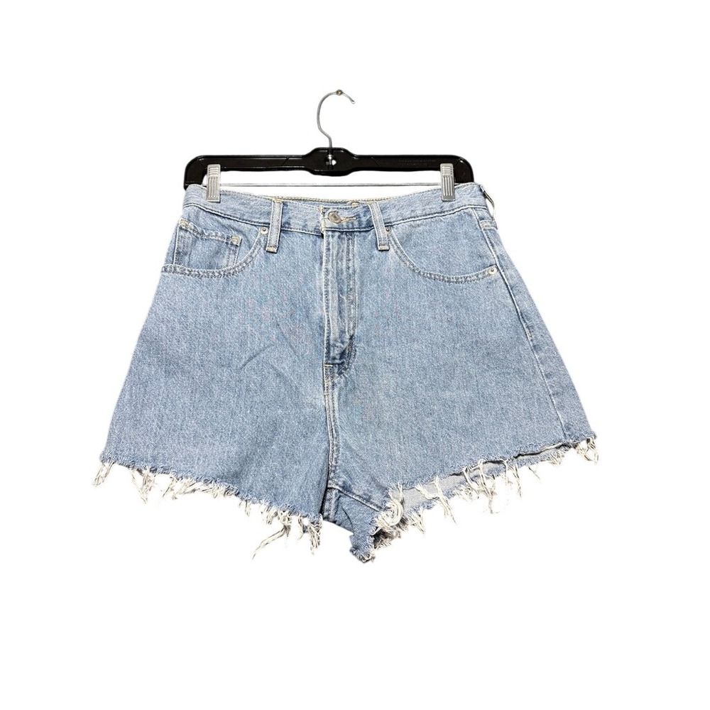 Levi's High Waisted Mom Shorts Women 27 Blue Excellent Raw Hem Denim